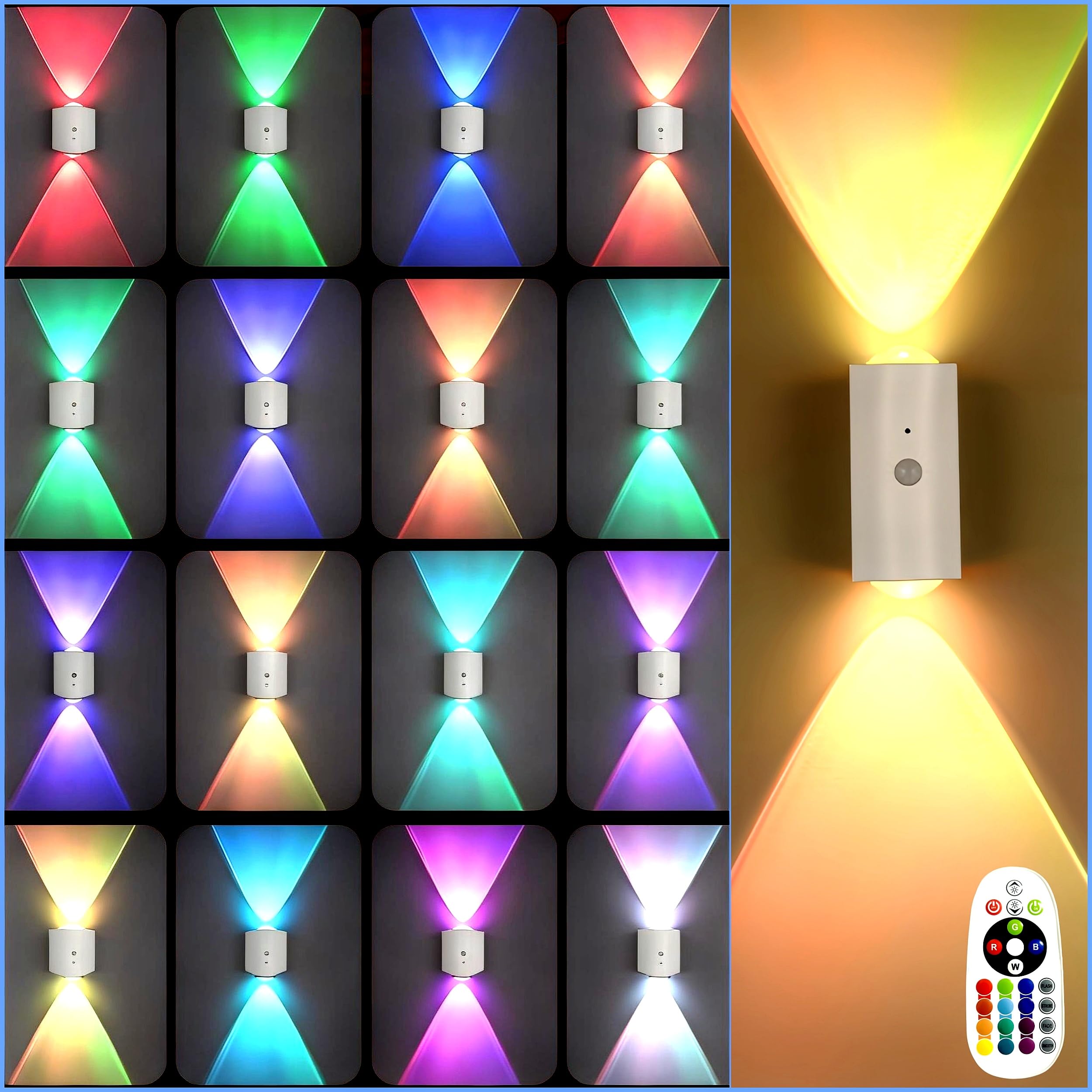 Rechargeable RGB LED wall lamp in bedroom demonstrates soft, adjustable illumination