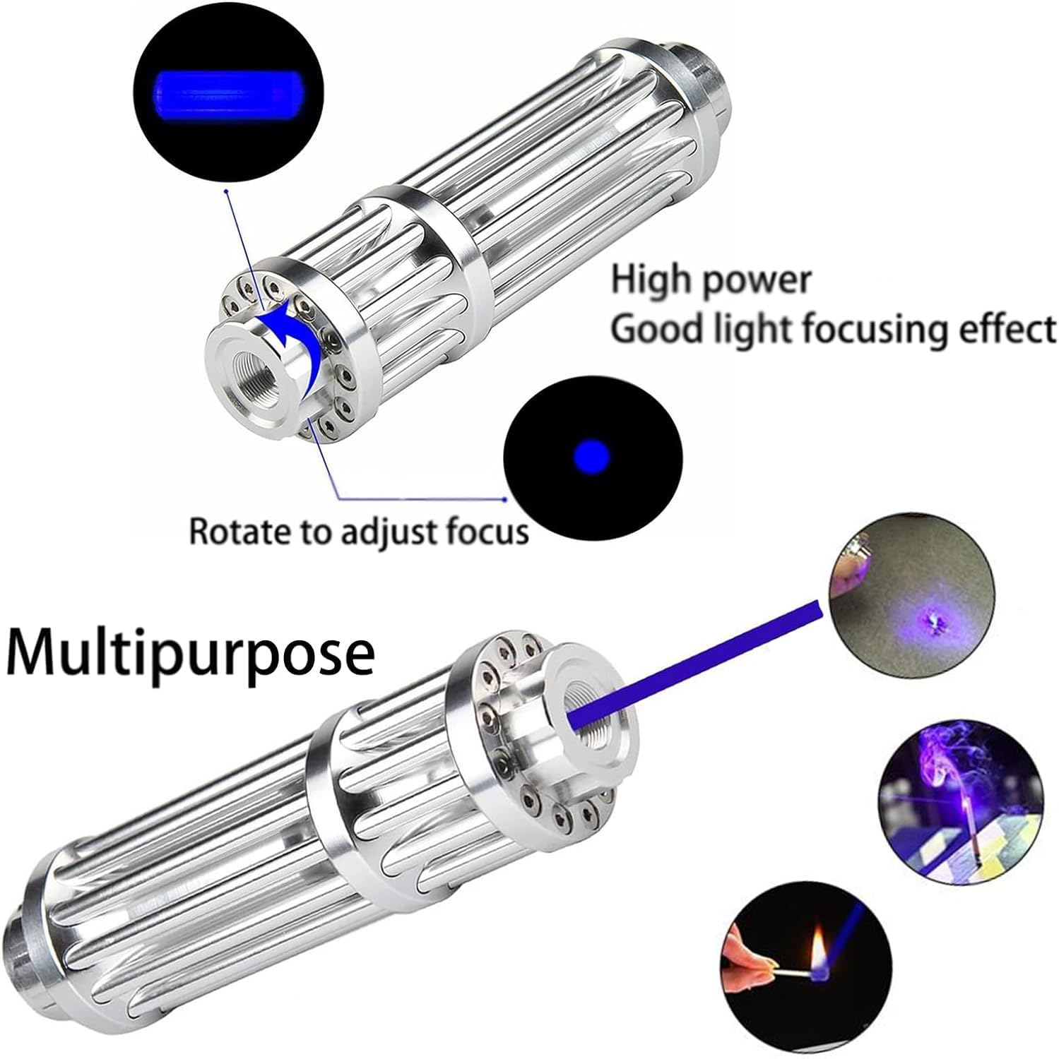 Rechargeable LED flashlight showing adjustable focus for versatile beam control