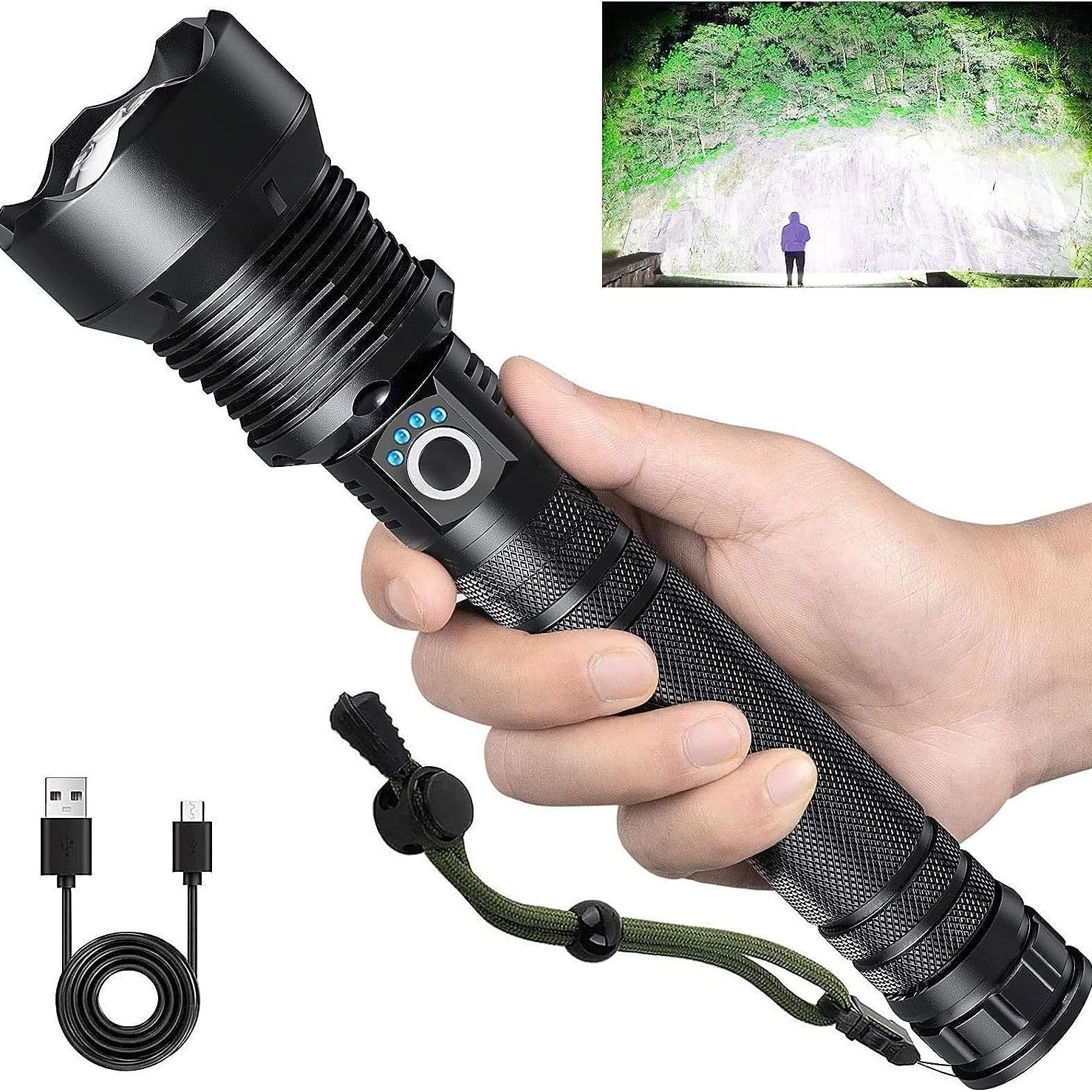 Rechargeable LED Flashlight with battery indicator for planning extended outdoor trips.