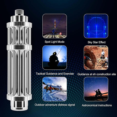 Rechargeable LED flashlight emitting a bright beam for night visibility in outdoor settings