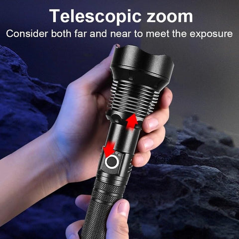Rechargeable LED Flashlight USB-C charging for quick power on camping trips.