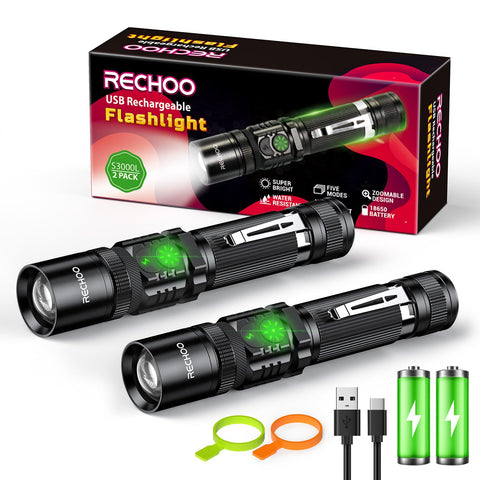 RECHOO S3000L dual-switch flashlight front view for everyday illumination