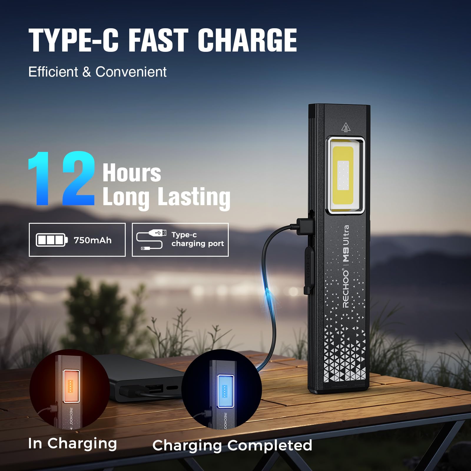 RECHOO aluminum IPX4 flashlight for rain-ready outdoor use.
