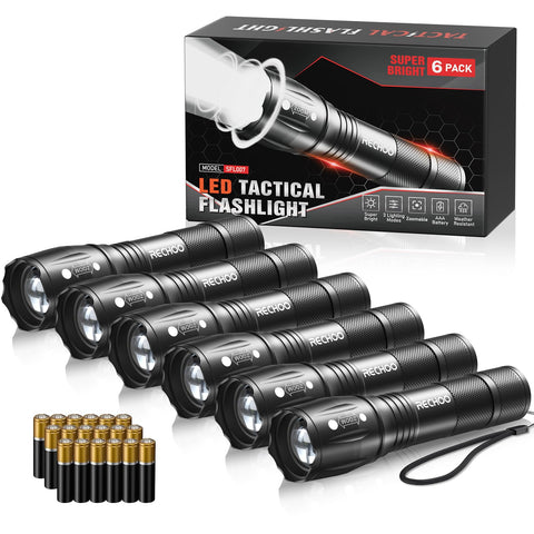 RECHOO LED flashlight six-pack with batteries for emergencies.
