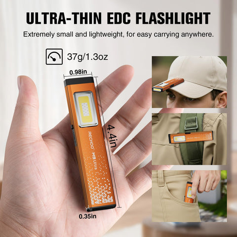 RECHOO magnetic-base edc flashlight provides hands-free use on metal surfaces