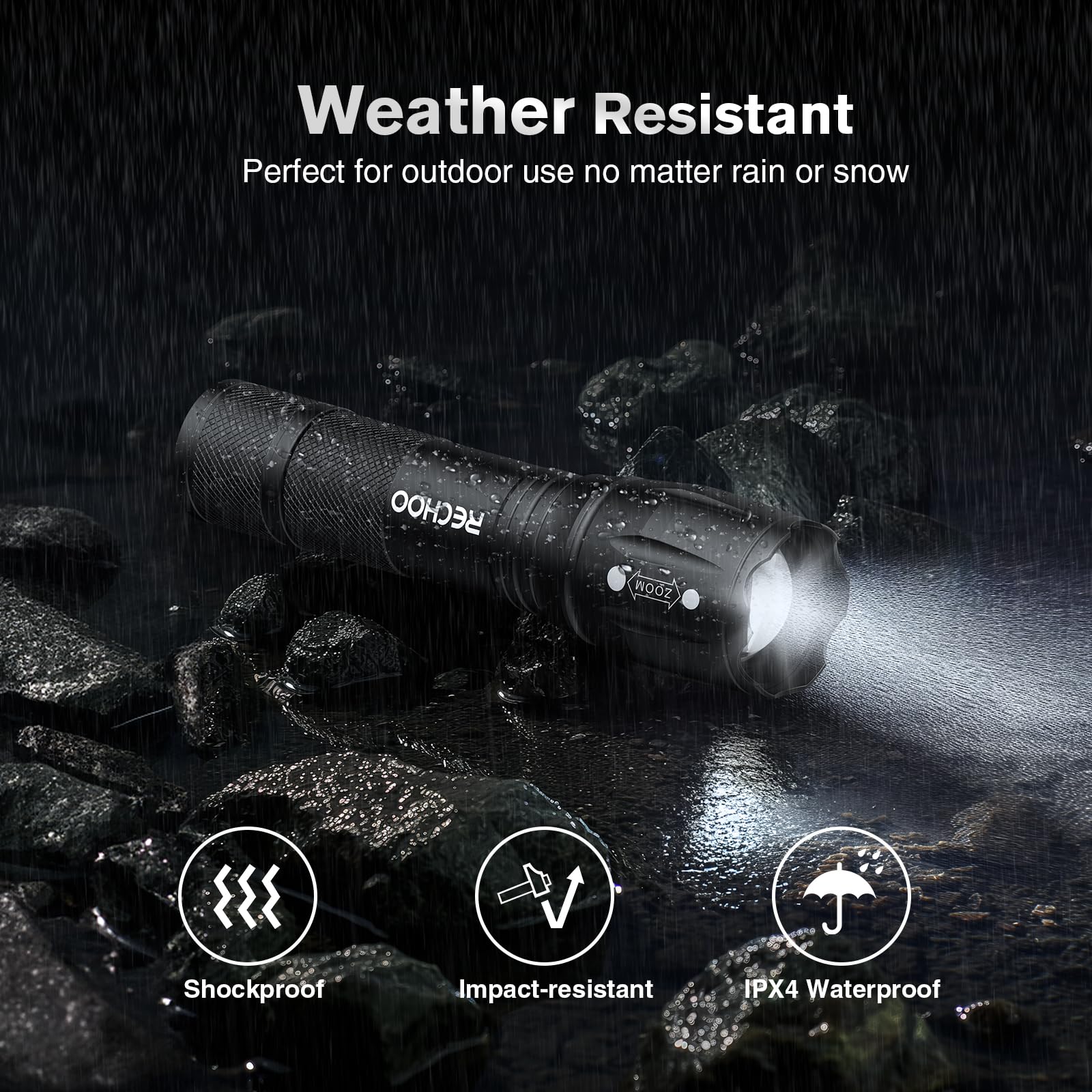 RECHOO rugged aluminum flashlight for tough conditions.