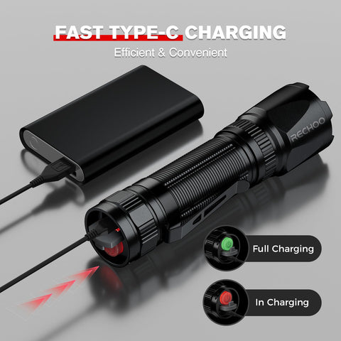 RECHOO red light flashlight displays battery indicator for easy power management