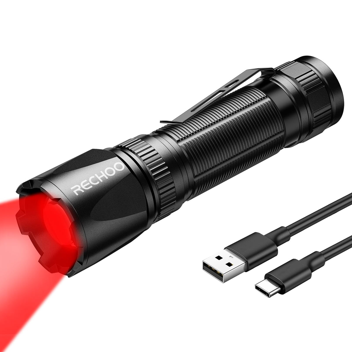 RECHOO red light flashlight with clip for hands-free outdoor use