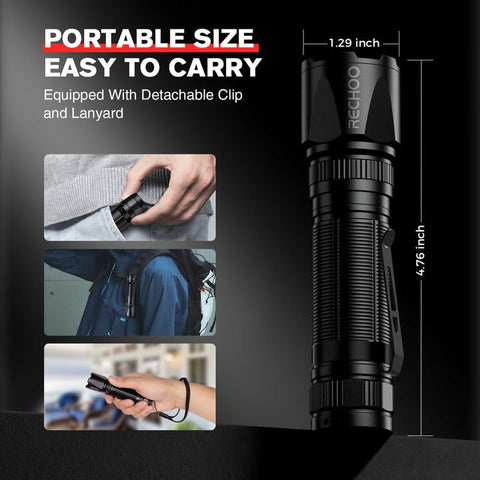 RECHOO compact red light flashlight fits in pocket for easy carry