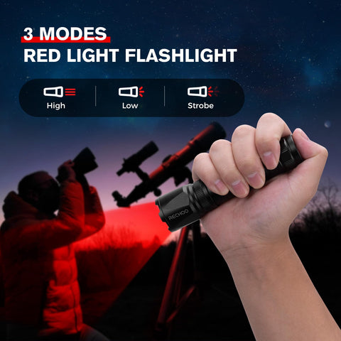 RECHOO red light flashlight featuring zoomable head for focused beams
