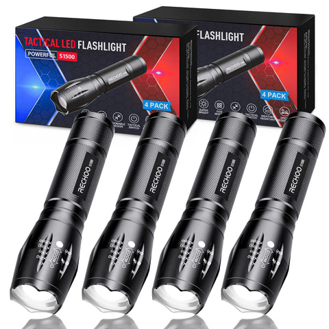 RECHOO S1500 tactical flashlight pack of four with compact design for everyday carry.