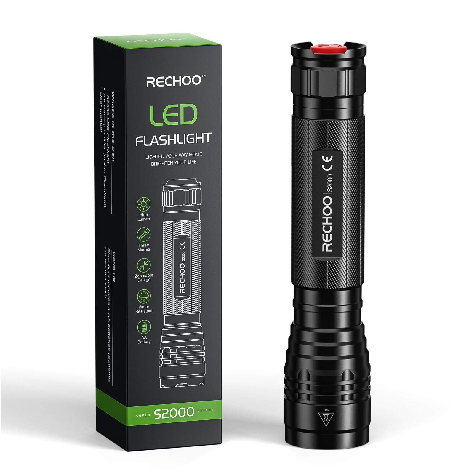 RECHOO S2000 LED flashlight emits a bright beam for outdoor adventures