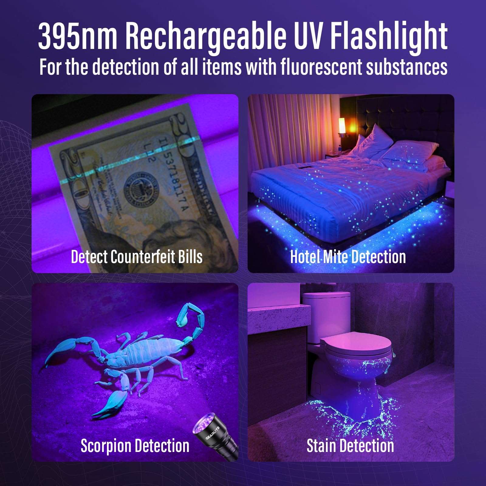 RECHOO UV Flashlight helps detect pet urine on fabrics and carpets.