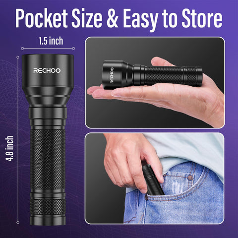 RECHOO UV Flashlight detecting pet urine on fabric and carpet fibers.