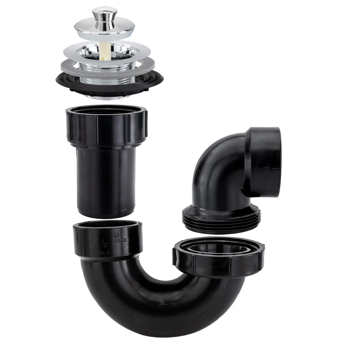 RecPro RV shower drain P-trap close-up showing an airtight seal