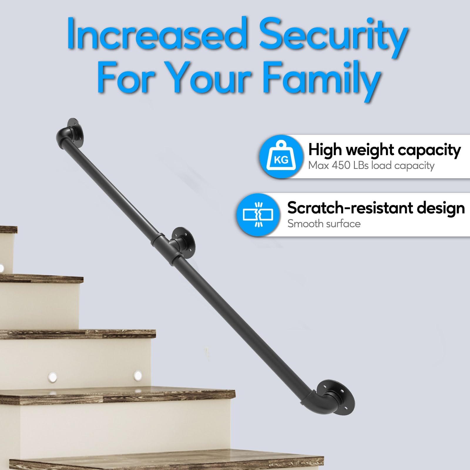 Rectoo safety handrail with 440lb support enhances stability on stairs.