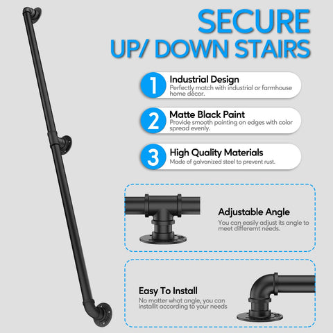 Rectoo wrought-iron handrail kit offers sturdy mounting for long-lasting safety.