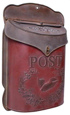 Red Co. post mailbox in rusted red with front view for porch decor.