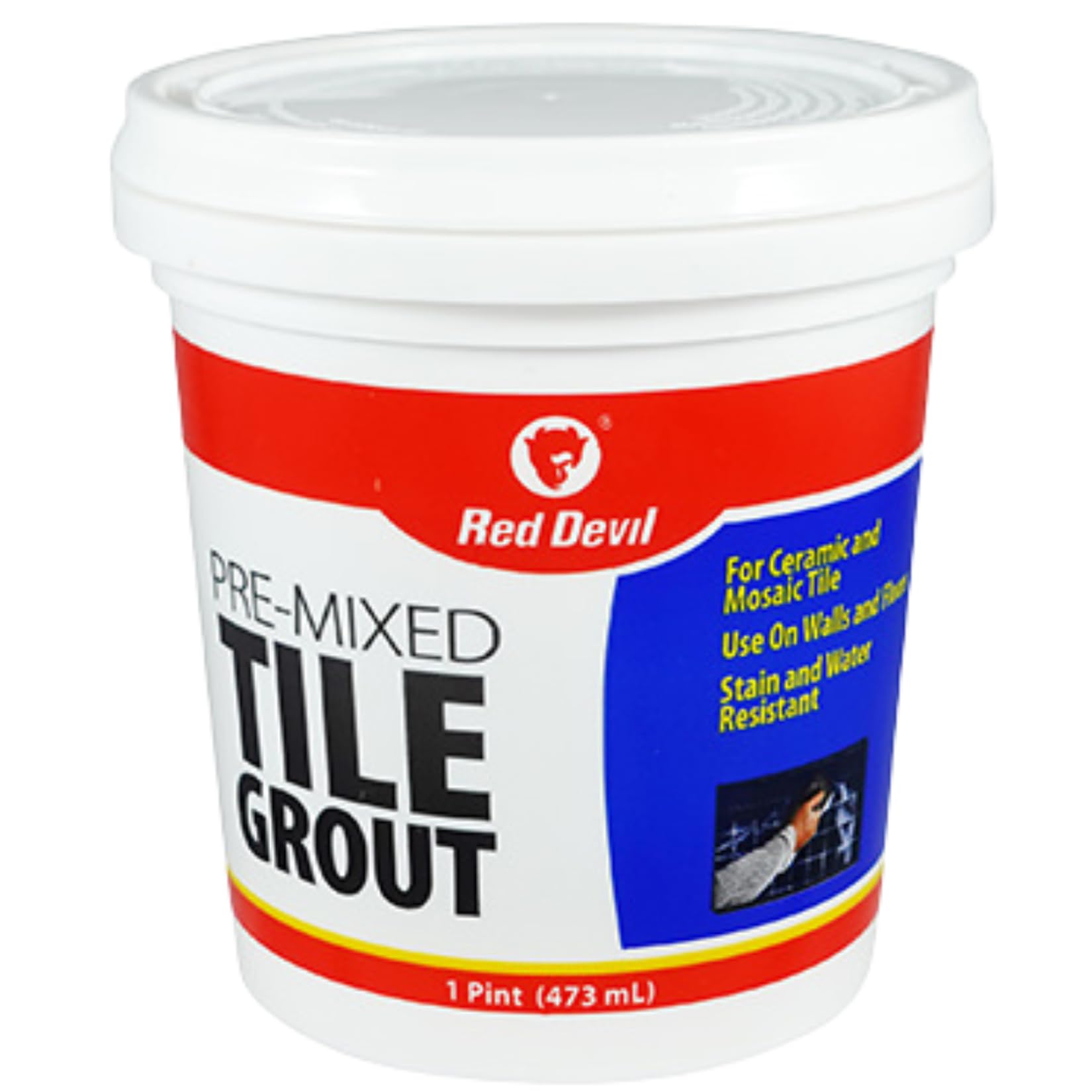 Red Devil 0428 grout in bucket for easy DIY tile installation