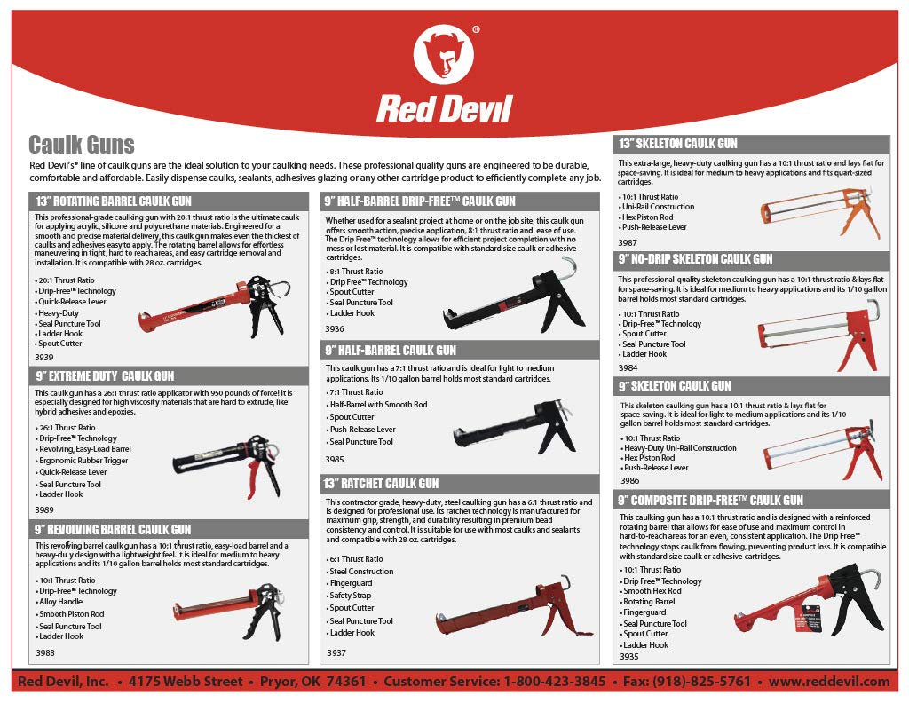 Red Devil 3989 revolving barrel enables precise application in tight spaces