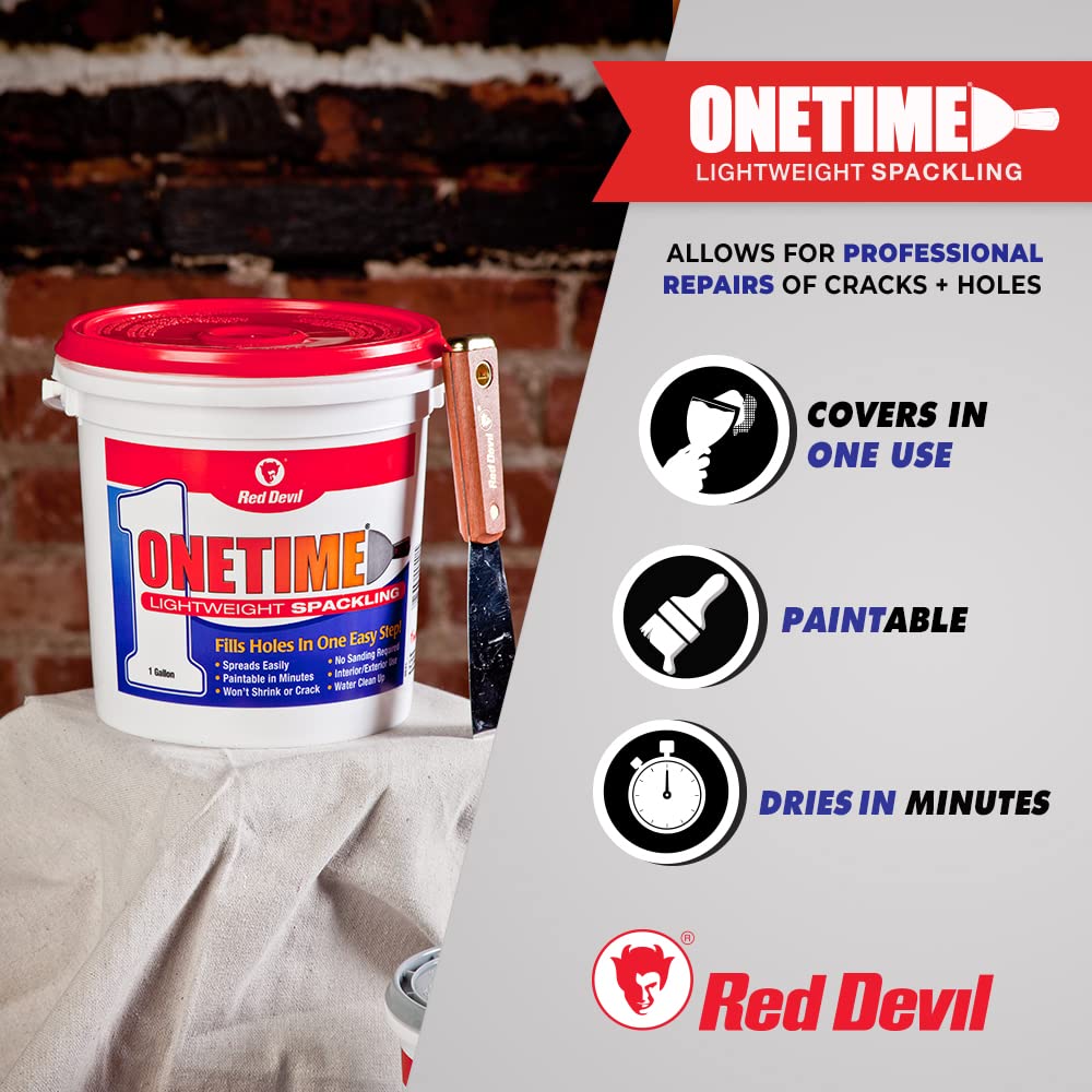 Applying Red Devil ONETIME spackle to holes delivers fast one-step filling.