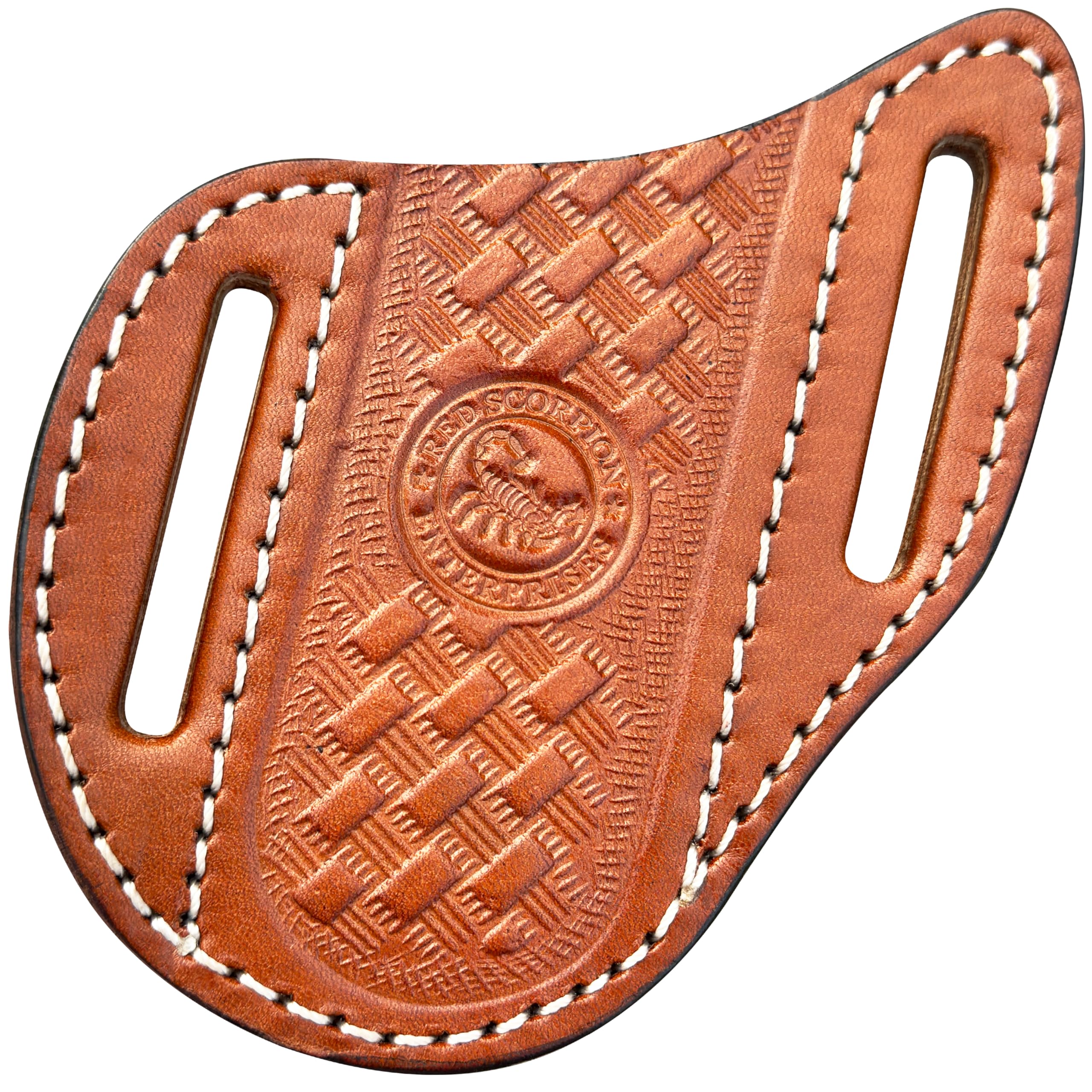 Red Scorpion knife sheath belt clip holds folding knives securely for quick access.