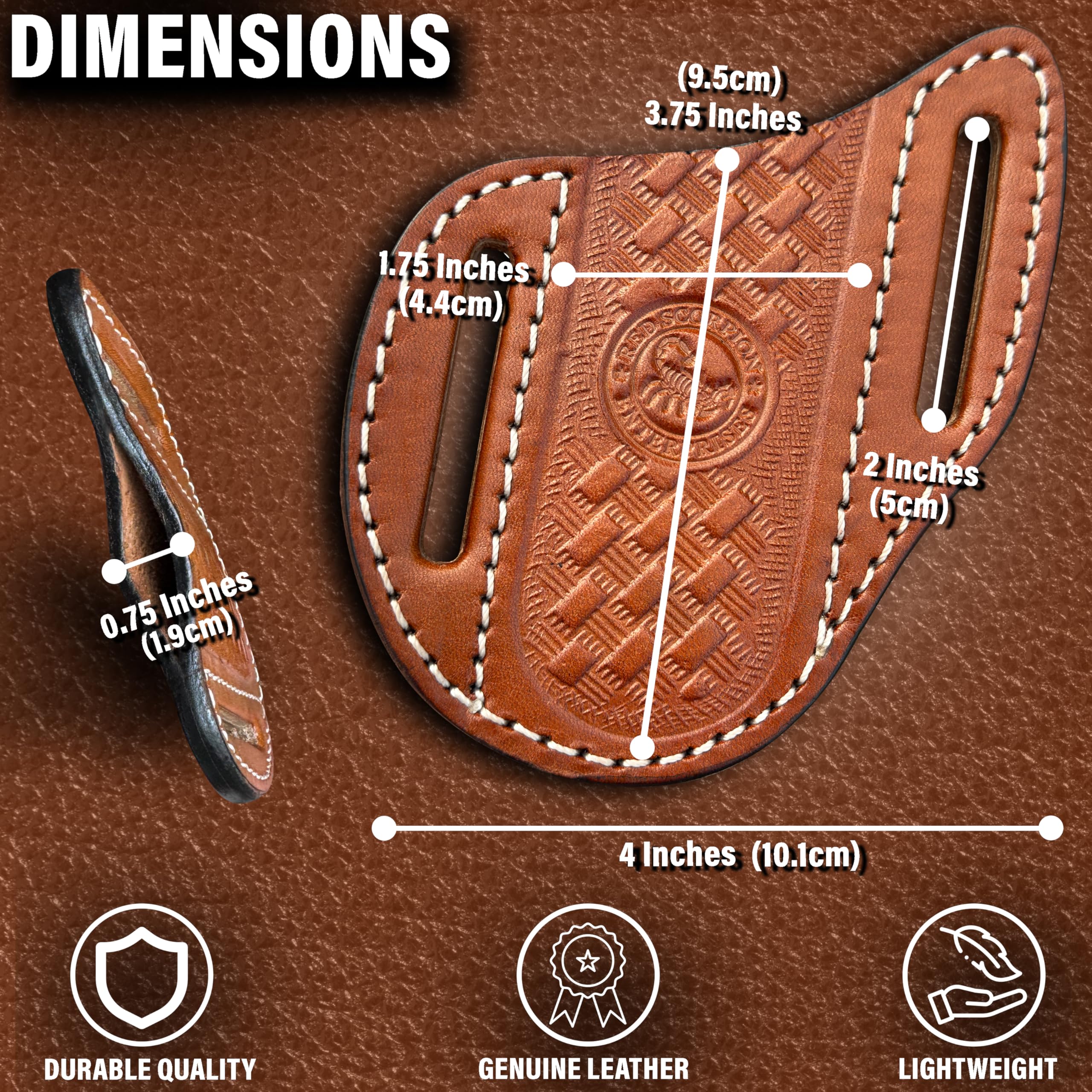 Red Scorpion two-inch belt loop secures daily carry on belts up to 2 inches.
