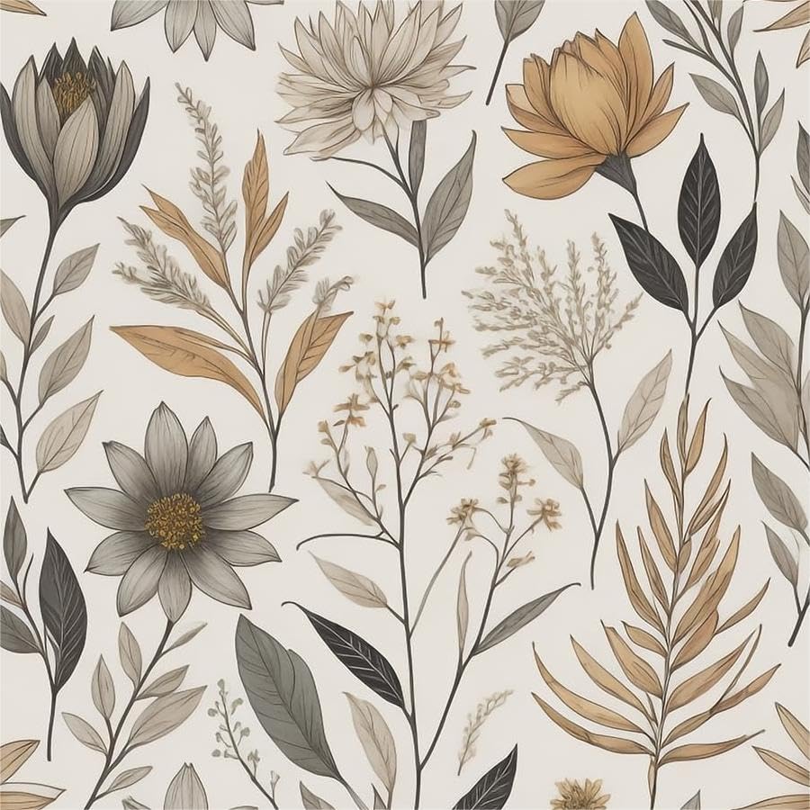 Redamancy neutral boho gray flower leaves wallpaper roll for stylish wall makeover.
