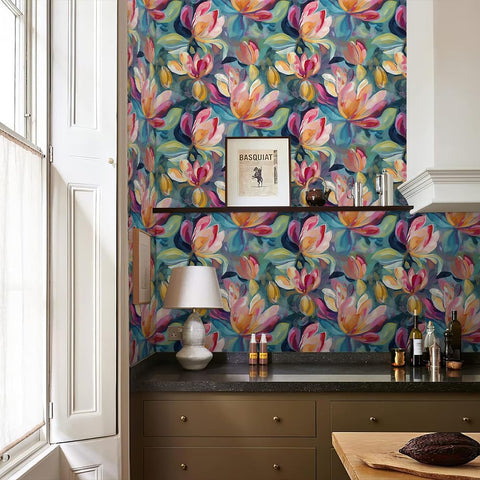 Redamancy Removable wallpaper sticks to dry surfaces and removes without residue.