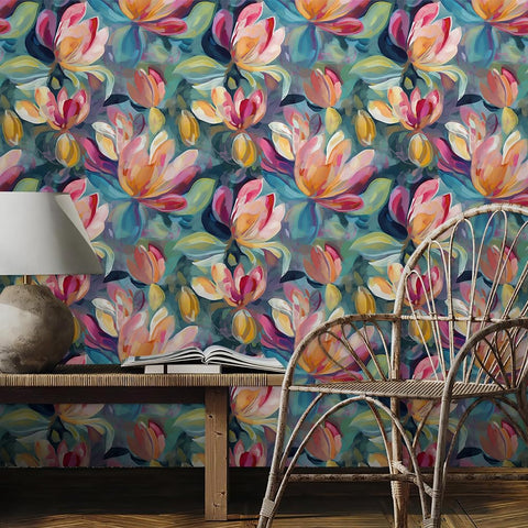 Redamancy Watercolor retro flowers and green leaves brighten cabinets and nightstands.