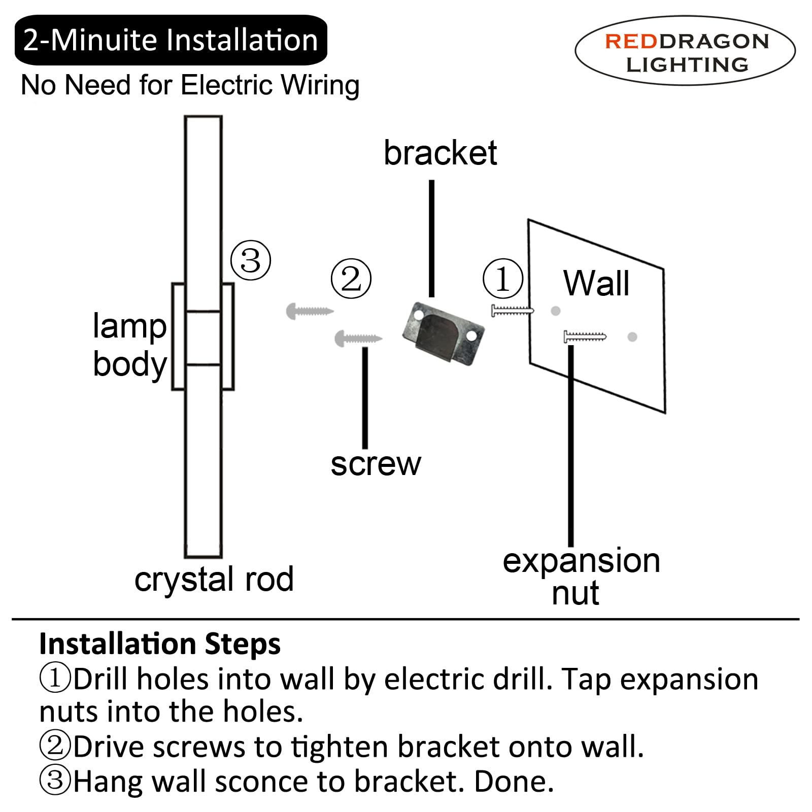 Reddragon Lighting crystal wall light ideal for bathrooms and dining areas with adjustable brightness.