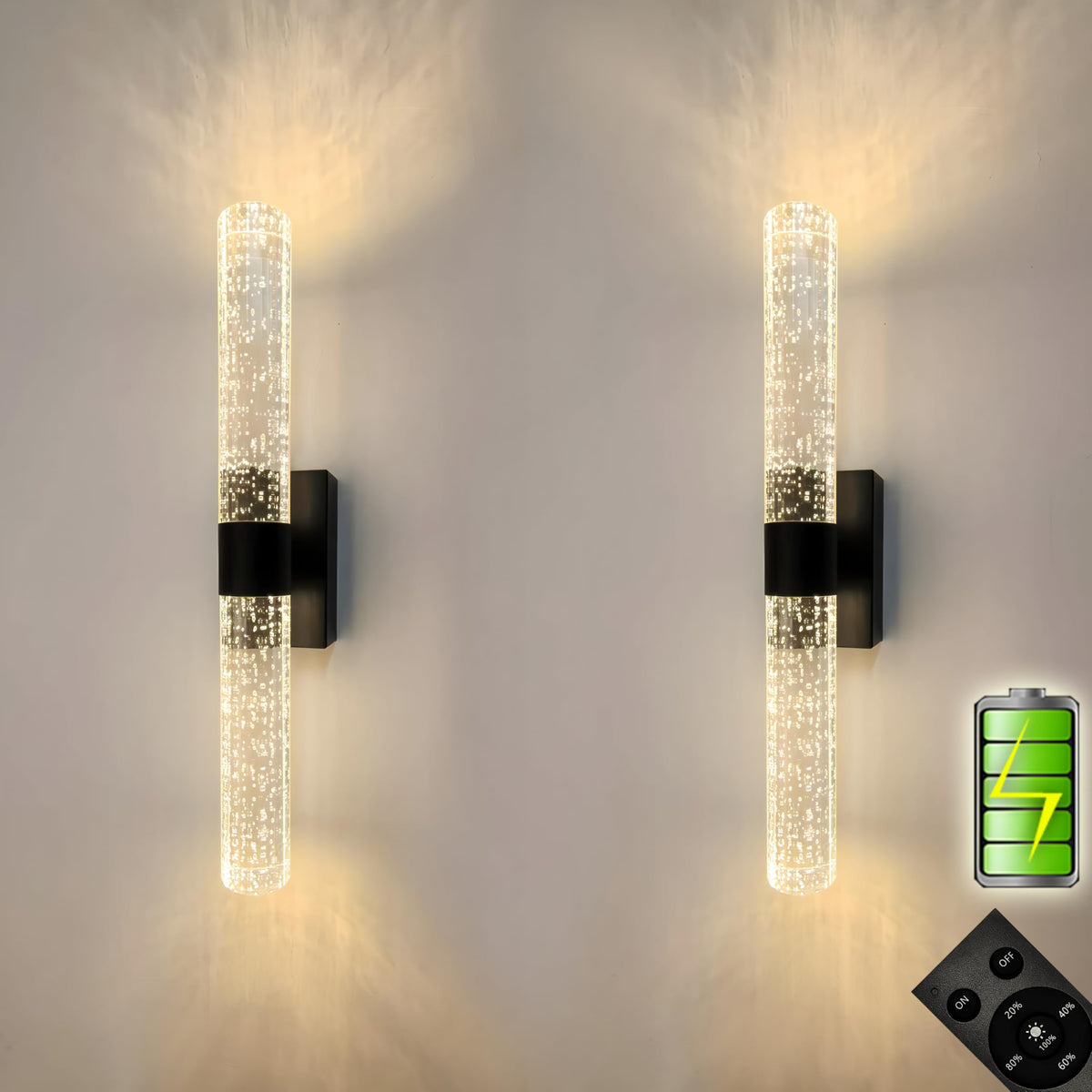 Reddragon Lighting battery-operated crystal wall light set for hallways, bathrooms, and ambient decor.