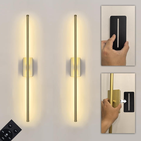 Reddragon Lighting battery-powered wall sconce with slim gold front view, cordless setup for flexible placement