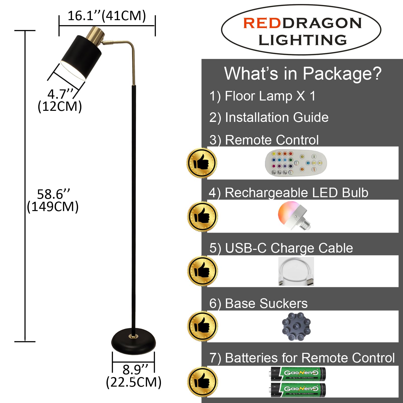 Reddragon Lighting decorative, wire-free floor lamp for ambient lighting