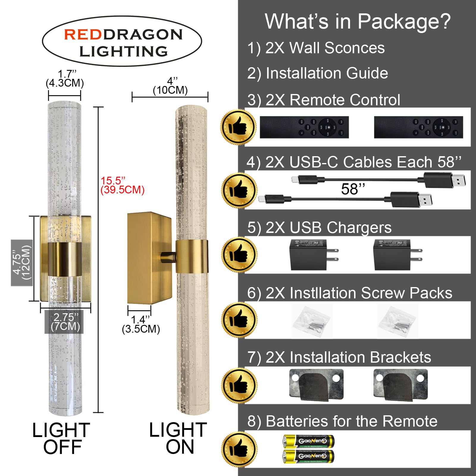 Reddragon Lighting easy-install bracket wall sconce for quick wall upgrade.