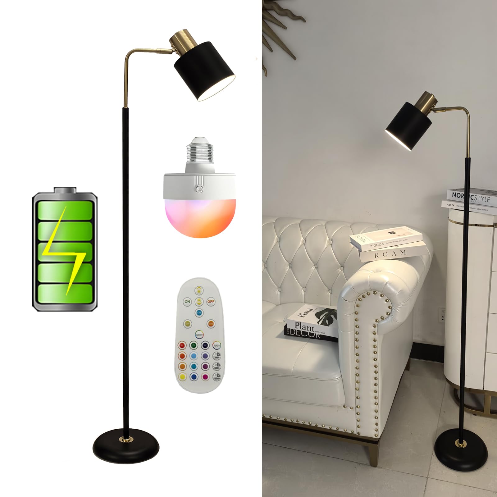 Reddragon Lighting modern cordless floor lamp with remote for flexible living room lighting