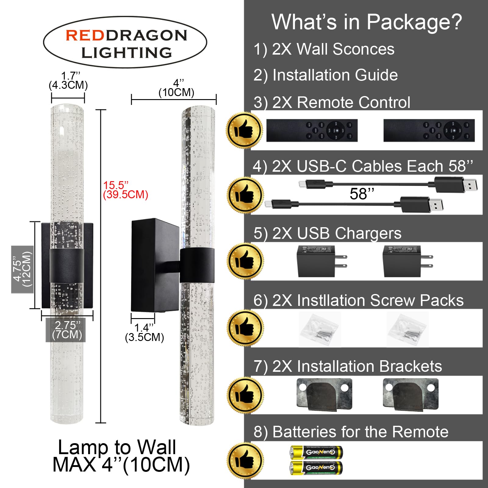 Reddragon Lighting simple wall-sconce installation with included mounting hardware.
