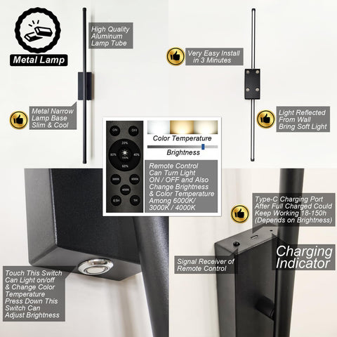 Reddragon Lighting USB-C charging cable pair keeps sconces ready for use.