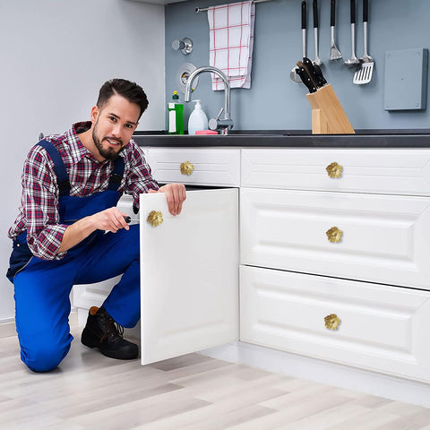 Redeam flower-knob upgrade on a cabinet illustrates easy home refresh
