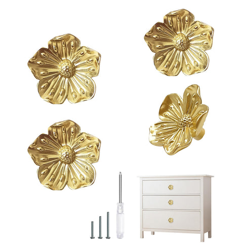 Redeam gold flower knob close-up highlights brass finish for elegant cabinetry