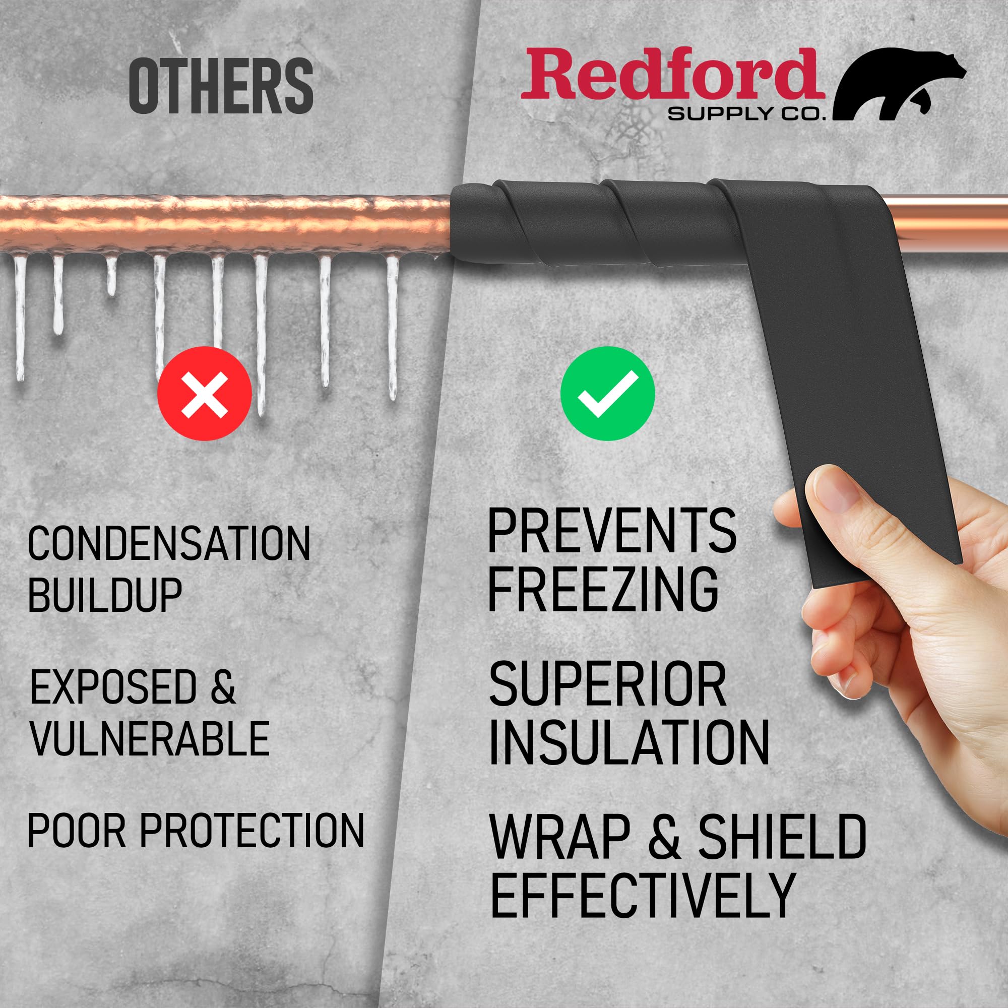 Installation step with quick wrap around pipe from Redford Supply Co.