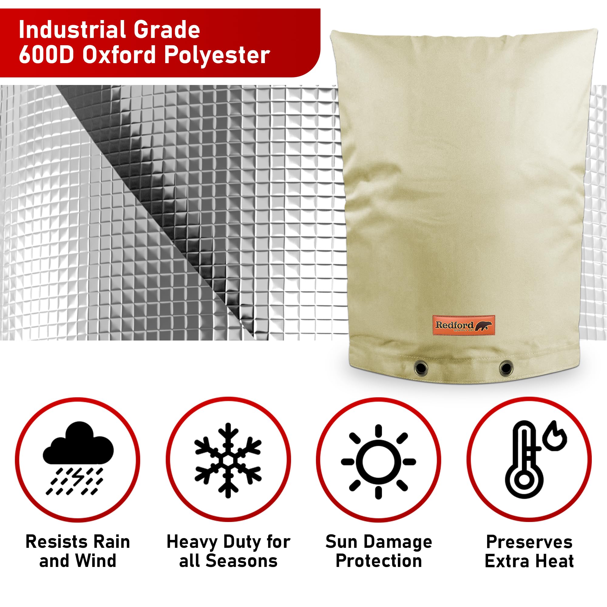 Redford Supply Co. Cold Snap cover is easy to install and secure on outdoor backsflow units