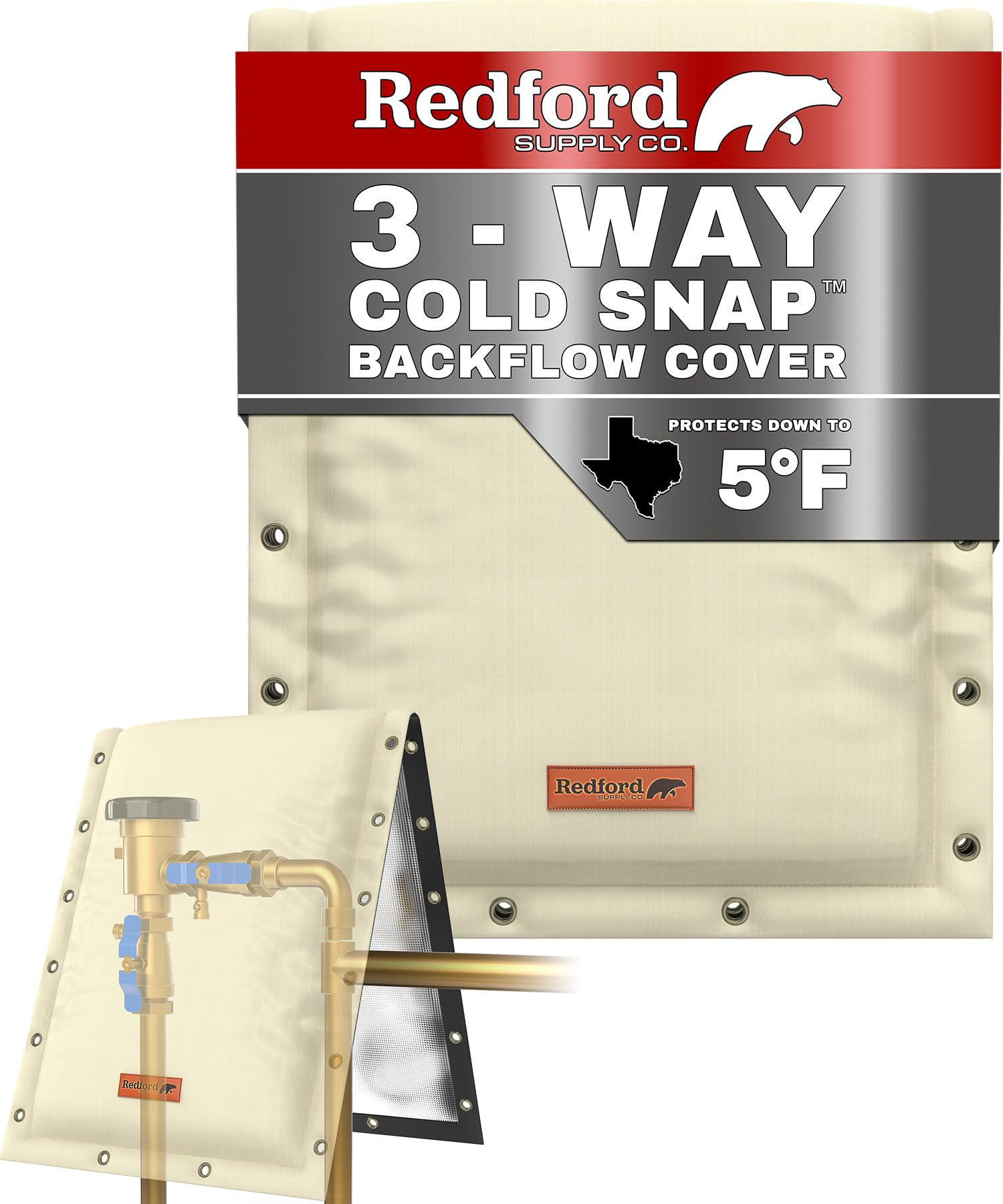 Redford Supply Co. Cold Snap backflow cover front view shields outdoor valve from sun and weather.