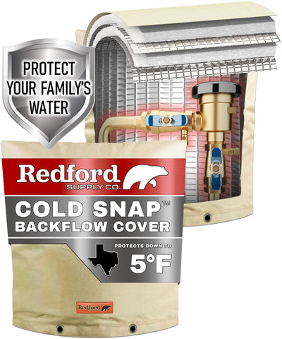 Redford Supply Co. Cold Snap front view showing outdoor backflow cover protecting valves