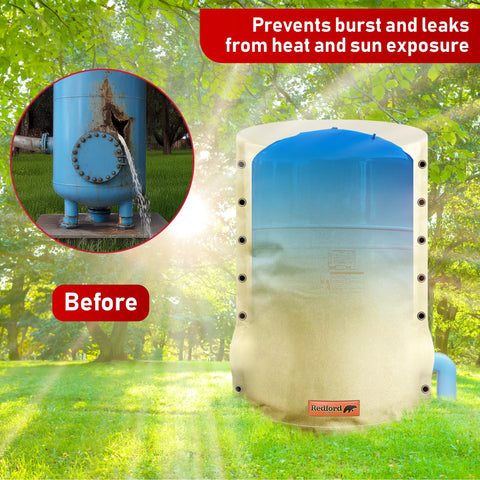 Redford Supply Co. Cold Snap insulated outdoor water-tank cover guards against freezing temperatures.
