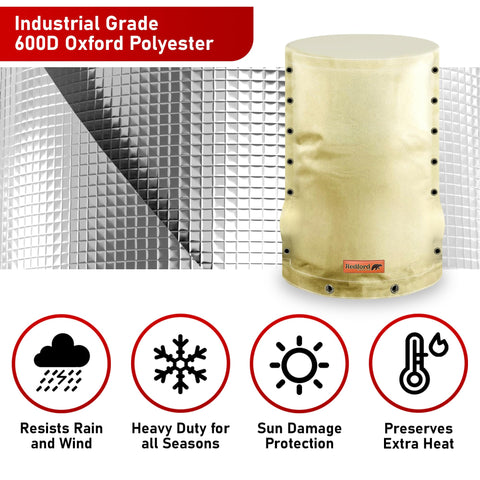 Redford Supply Co. Cold Snap weather-proof tank cover fights rain, wind, and snow.