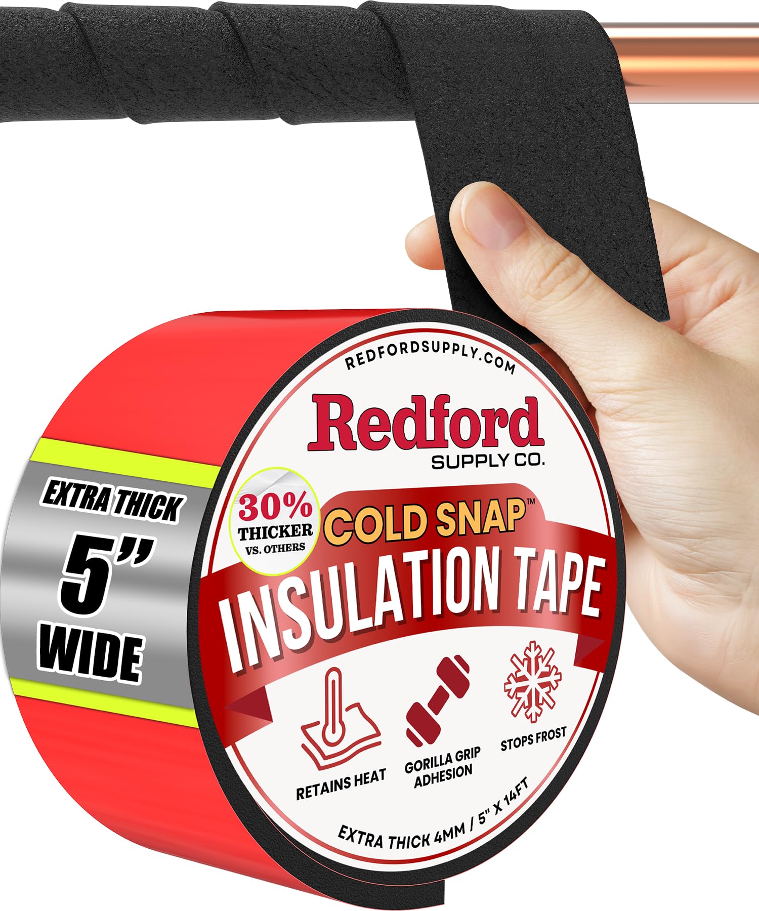 Redford Supply Co pipe insulation wrap demonstrates quick outdoor protection around pipes
