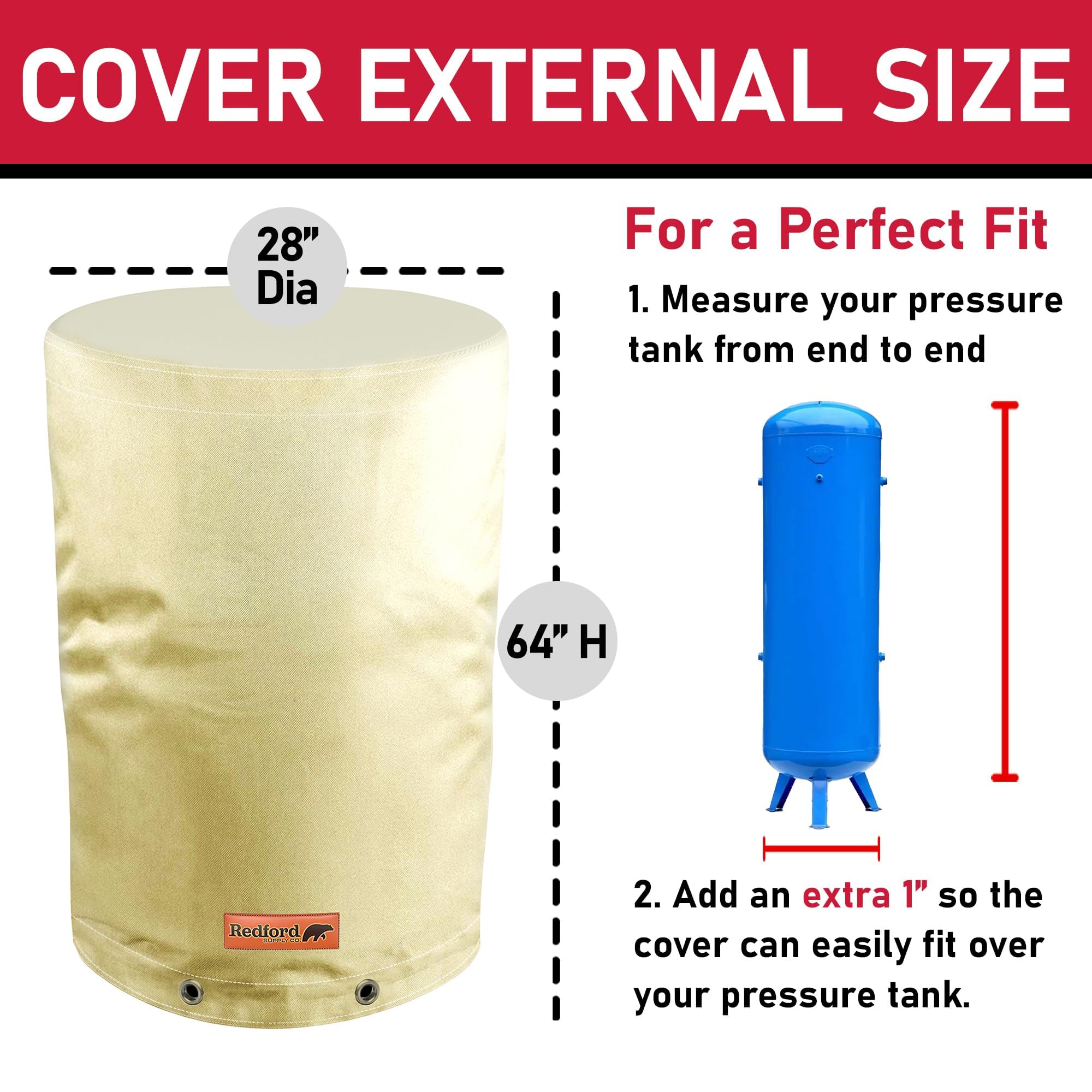 Redford Supply Co. universal-fit cover fits various tanks for easy installation.