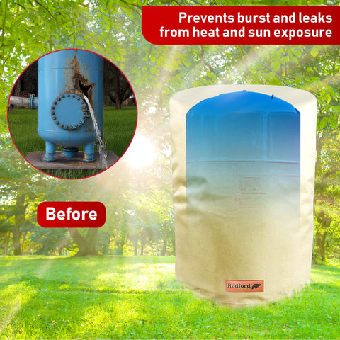 Redford Supply Co. water tank insulation cover protects outdoor tanks in all weather.