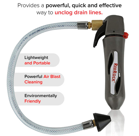 RedRock Drain Gun with flexible hose reaches tight condensate lines effortlessly